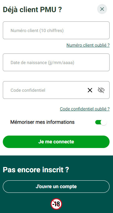 Formulaire de connexion sur PMU