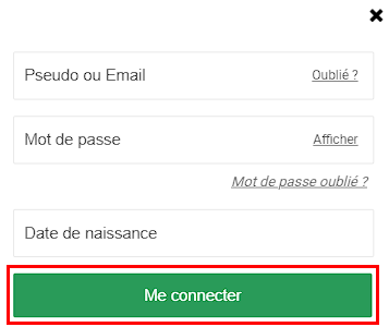 Formulaire de connexion Unibet