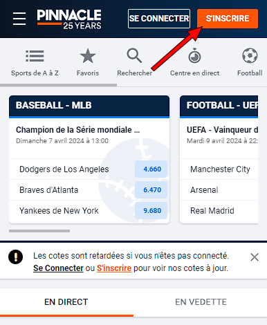 S'inscrire sur Pinnacle