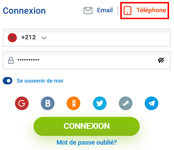 Formulaire de connexion Mostbet