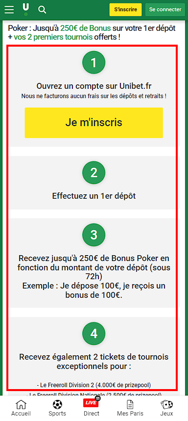 Ticket Unibet Poker gratuit