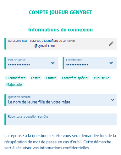 Formulaire d'inscription Genybet
