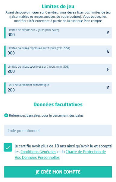 Formulaire d'inscription Genybet