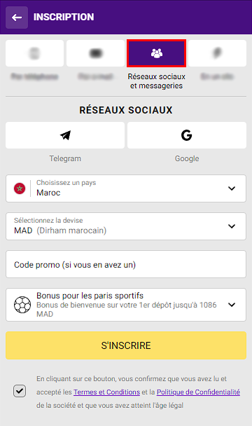 Inscription via les réseaux sociaux et les messageries 