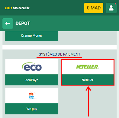 Neteller à Betwinner