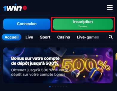 Bouton d'inscription sur 1win