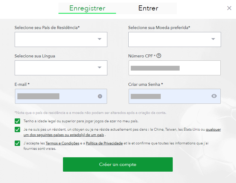 Inscription sur le site de SportyBet pour obtenir un code promo