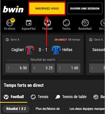 Bouton d'inscription sur le site de Bwin