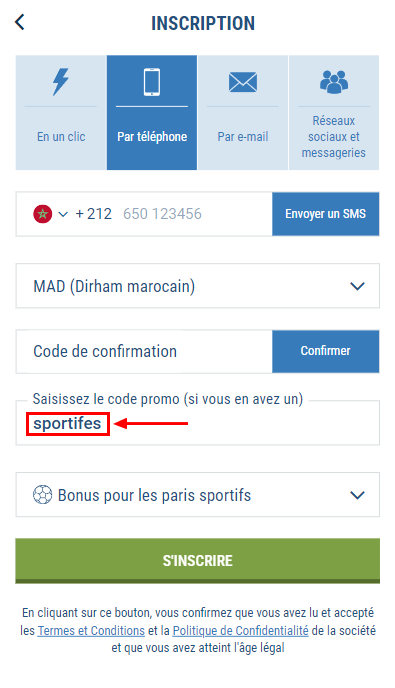 Utiliser un code promo avec un numéro de mobile sur le site 1xBet