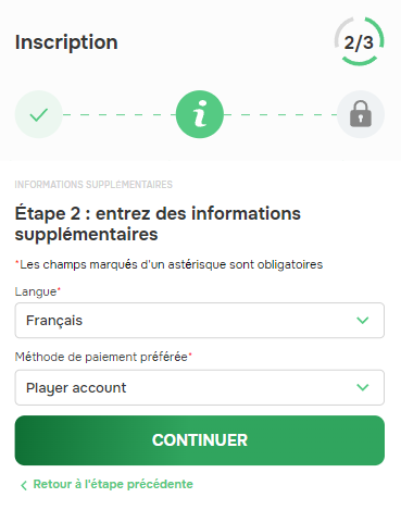 La deuxième étape de l'inscription au programme d'affiliation Linebet