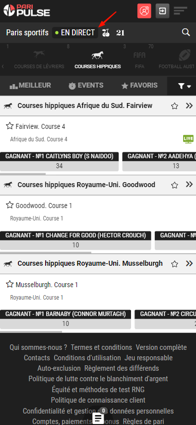 Pariez sur les courses de chevaux en temps réel sur PariPulse