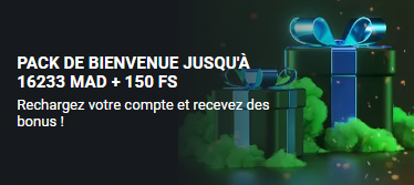 Bonus de bienvenue au casino 16233 MAD + 150 FS