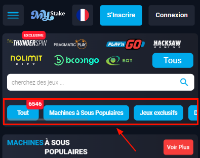 Destinations des jeux de casino sur MyStake