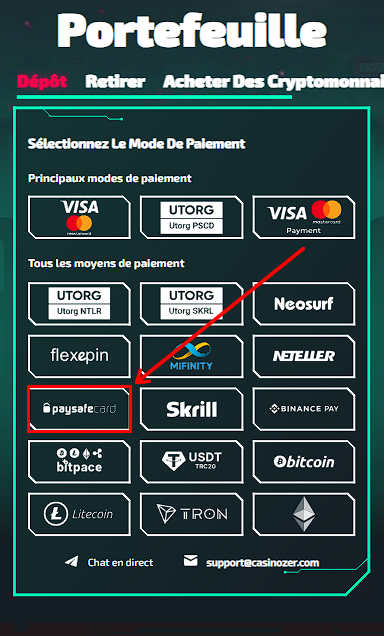 Paysafecard à Casinozer