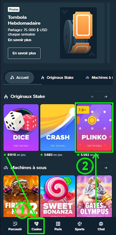 Plinko sur le site de Stake