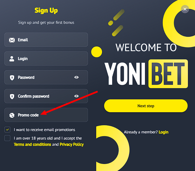Yonibet formulaire d'inscription