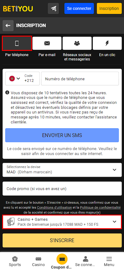 Betandyou inscription par téléphone 