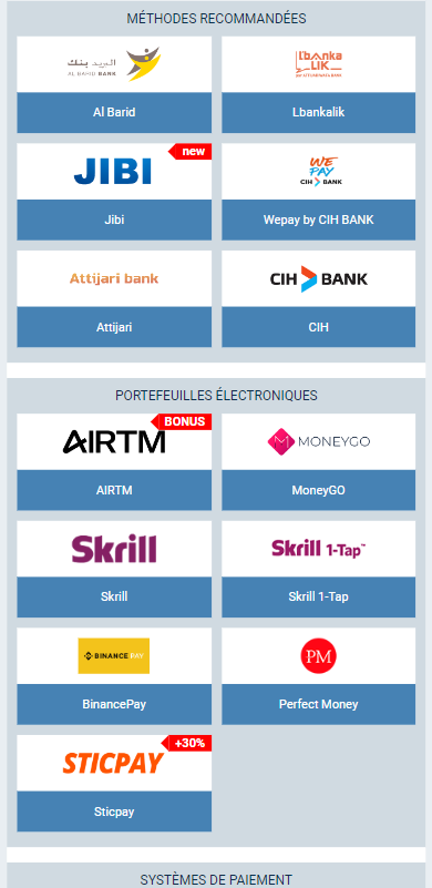 Modes de paiement