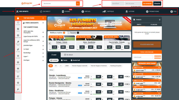 هيكل الصفحة الرئيسية CongoBet