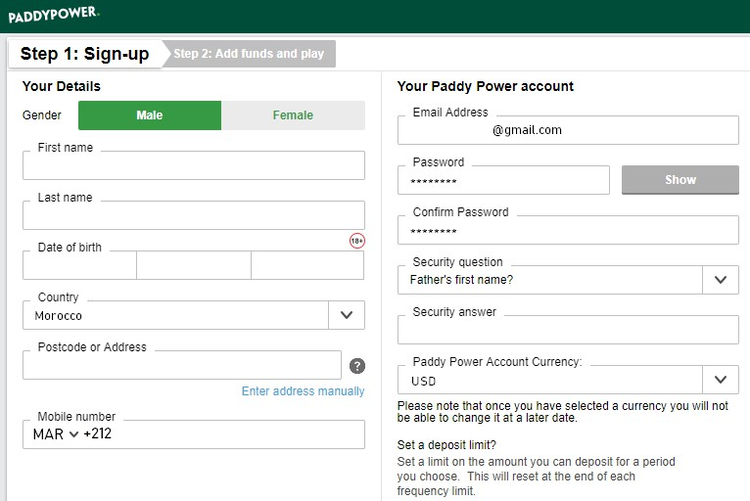 التسجيل في PaddyPower