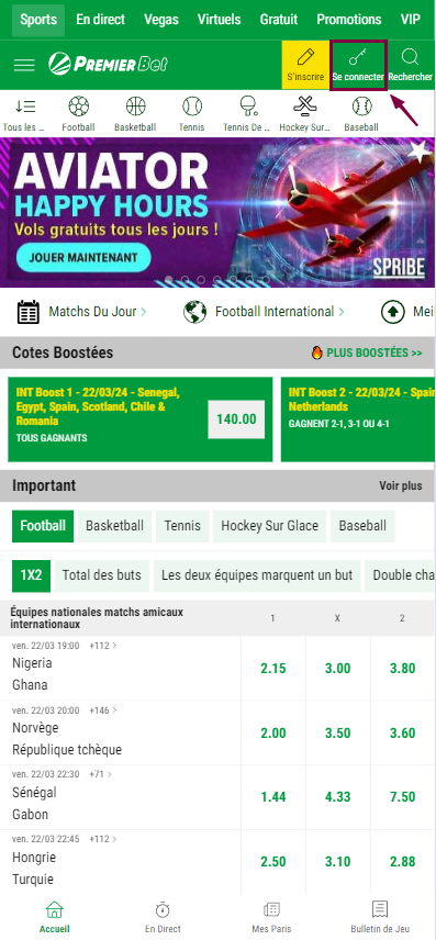 زر تسجيل الدخول على موقع PremierBet