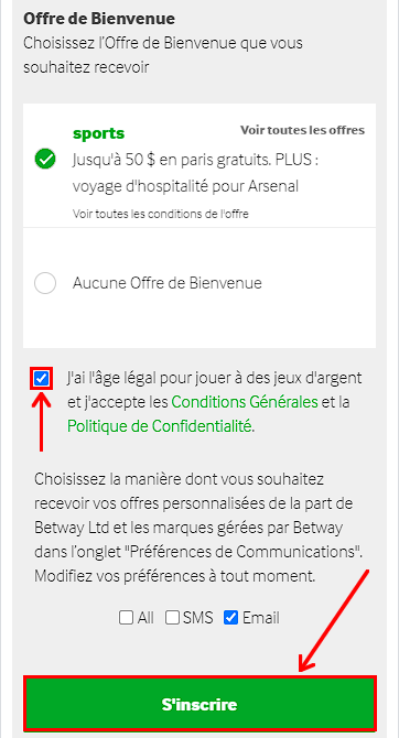 التسجيل Betway