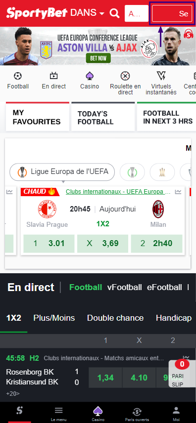 تسجيل الدخول للحساب SportyBet