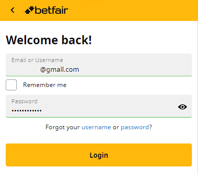 استمارة التسجيل في Betfair