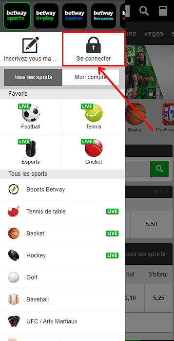 تسجيل الدخول للحساب betway