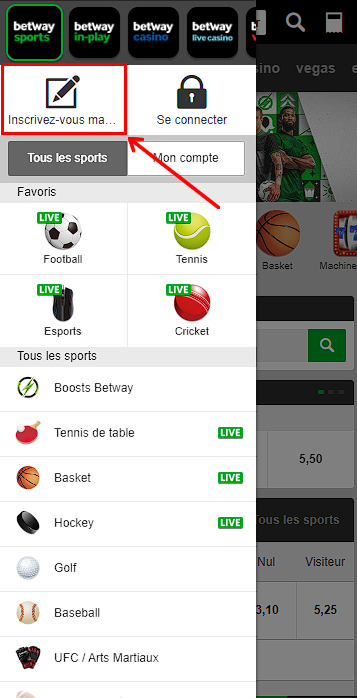 التسجيل Betway